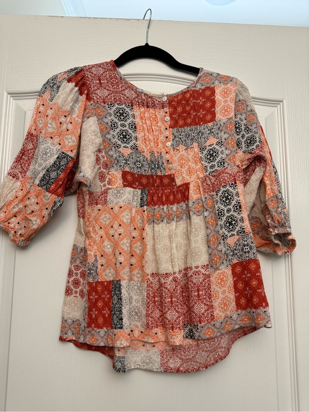 Hayden girls Patchwork Print Peasant Top - Rust Orange